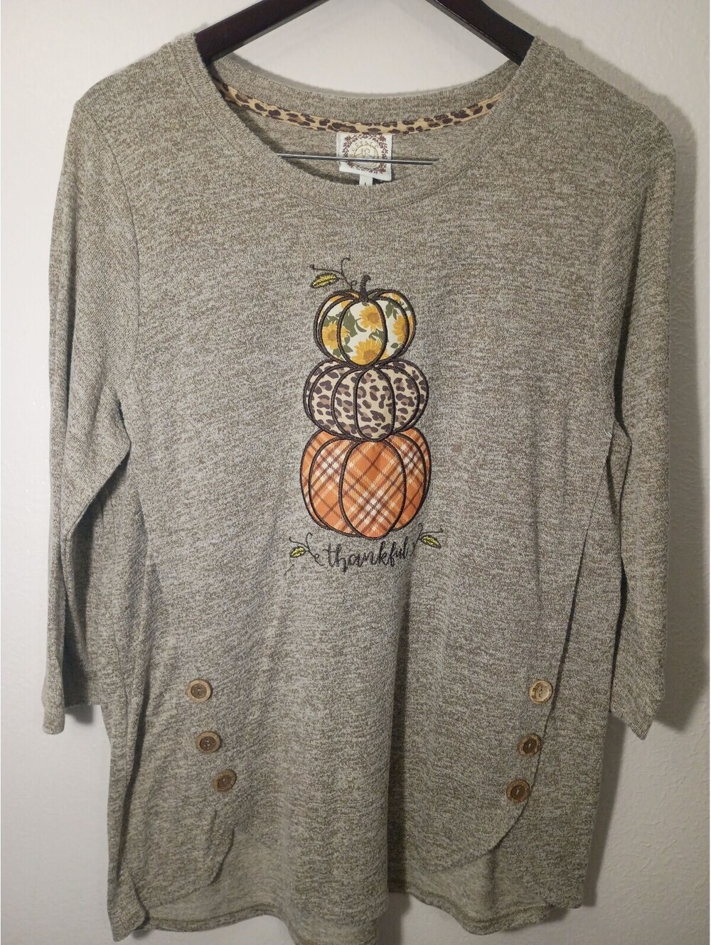 Rustic Soul Women's Long Sleeve Thankful Pumpkin Top Size L